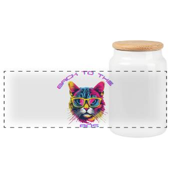Retro Katzen-Design mit Sonnenbrille - Panorama Keksdose mit Holzdeckel - Weiß - Vorne