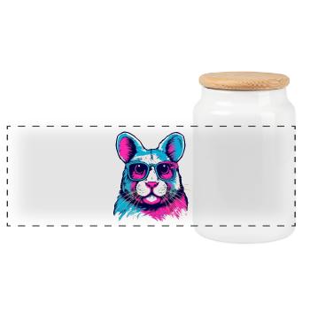 Neonfarben-Hund mit Sonnenbrille - Panorama Keksdose mit Holzdeckel - Weiß - Vorne