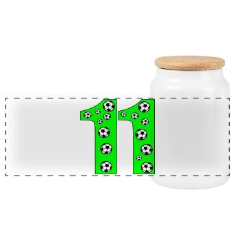 Number 11 - Number ELF FOOTBALL - 11th Birthday - Panoramic Cookie Jar with Wooden Lid - white - Front