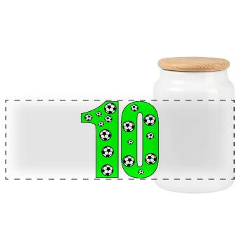 Number 10 - Ten - Football - 10th Children's Birthday Party - Panoramic Cookie Jar with Wooden Lid - white - Front