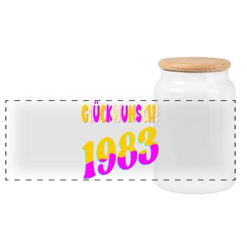 Glückwunsch 1983 - Retro Geburtsjahr 80s - Panorama Keksdose mit Holzdeckel - Weiß - Vorne