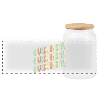 GRATULATION SPRÜCHE - GLÜCKWÜNSCHE DEKO - Panorama Keksdose mit Holzdeckel - Weiß - Vorne