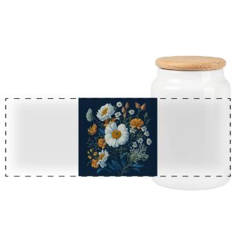 Flowers - Panoramic Cookie Jar with Wooden Lid - white - Front