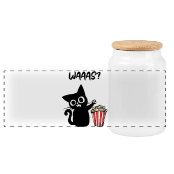 Films Popcorn Cat Binge Watching Dire Cineaste - Boîte à biscuits avec couvercle en bois - blanc - Devant