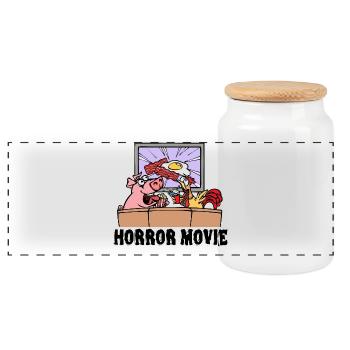 Movies, Movies, Theater, Streaming, Statement, Cinema - Panoramic Cookie Jar with Wooden Lid - white - Front