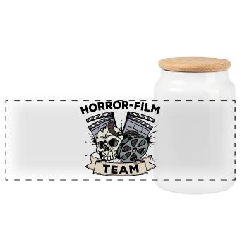 Cinema Night Statement Team Movies Theatre Films - Panoramic Cookie Jar with Wooden Lid - white - Front