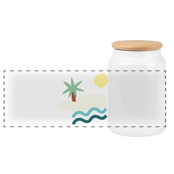 Sonnenstrand Paradies Minimalistische Illustration - Panorama Keksdose mit Holzdeckel - Weiß - Vorne