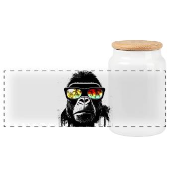 Gorilla mit Palmen-Sonnenbrille - Panorama Keksdose mit Holzdeckel - Weiß - Vorne