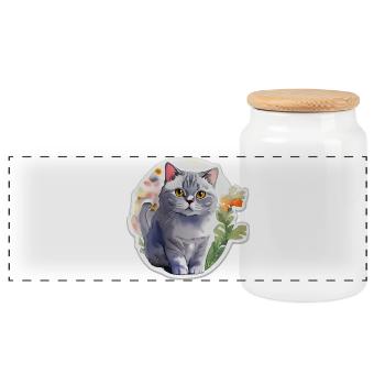 British Shorthair - Panoramic Cookie Jar with Wooden Lid - white - Front