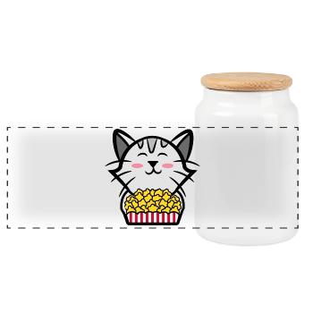 Cat Movies Popcorn Cinema Binge Watching Cineaste - Panoramic Cookie Jar with Wooden Lid - white - Front