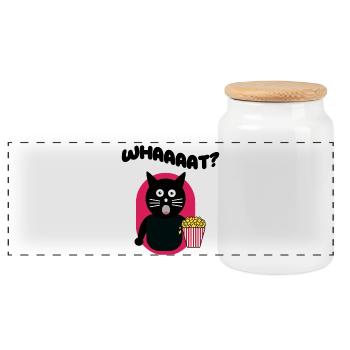 Popcorn Cinema Theater Streaming Cat Movie Night - Panoramic Cookie Jar with Wooden Lid - white - Front