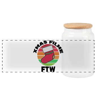 Movies Streaming Movie Night Statement Theatre - Panoramic Cookie Jar with Wooden Lid - white - Front