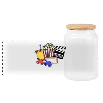 Watch Movie Movie Statement Cineaste Cinema Night - Panoramic Cookie Jar with Wooden Lid - white - Front