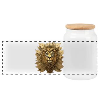 Autumn Leaf Lion Portrait - Panoramic Cookie Jar with Wooden Lid - white - Front