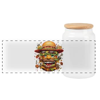 Wilde Burgerkarikatur Gesicht - Panorama Keksdose mit Holzdeckel - Weiß - Vorne