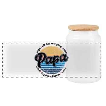 Papa Retro Sunset Script - Panoramic Cookie Jar with Wooden Lid - white - Front