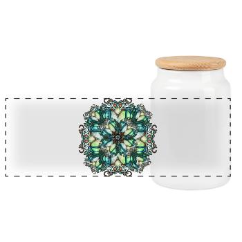 Art Nouveau rosette in transparent glass look - Panoramic Cookie Jar with Wooden Lid - white - Front