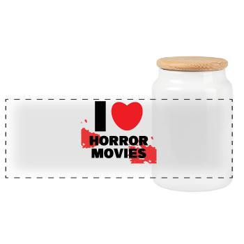 Cinema Theatre I Love Movies Streaming Heart - Panoramic Cookie Jar with Wooden Lid - white - Front