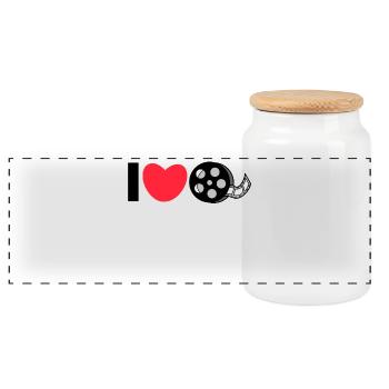Déclaration de cœur J’aime les films Regarder des films - Boîte à biscuits avec couvercle en bois - blanc - Devant