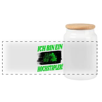 Gabelstapler Design - Panorama Keksdose mit Holzdeckel - Weiß - Vorne