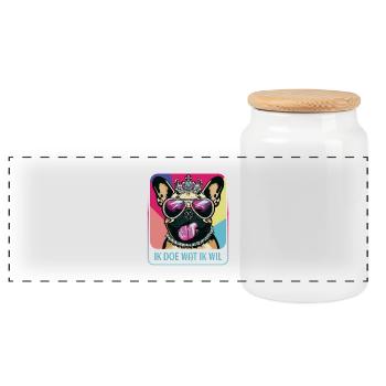 Stubborn Pug - Panoramic Cookie Jar with Wooden Lid - white - Front