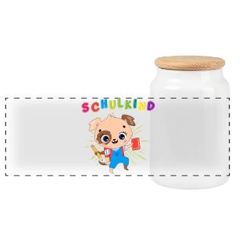 Schulkind - Einschulung 2023 - Für den Schulbeginn - Panorama Keksdose mit Holzdeckel - Weiß - Vorne