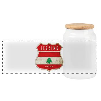 Jezzine Libanon Wappen Flaggen Design - Panorama Keksdose mit Holzdeckel - Weiß - Vorne