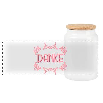 Dankeschöngeschenke DANKE SPRÜCHE - Panorama Keksdose mit Holzdeckel - Weiß - Vorne