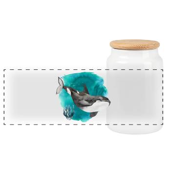Orca Watercolor – Deep Ocean Art Print - Panoramic Cookie Jar with Wooden Lid - white - Front