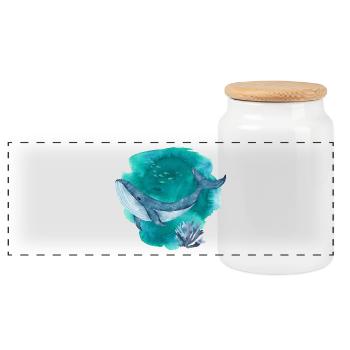 Blue Whale Watercolor – Ocean Wildlife Art - Panoramic Cookie Jar with Wooden Lid - white - Front