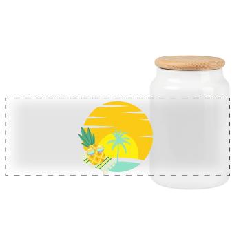 Pineapple with sunglasses on the beach - Panoramic Cookie Jar with Wooden Lid - white - Front