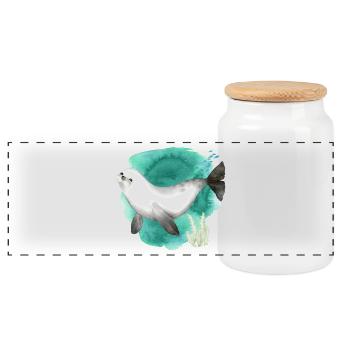 Watercolor Cute Seal in the Ocean - Panoramic Cookie Jar with Wooden Lid - white - Front