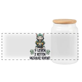 Katzen Hip Hop Design - Panorama Keksdose mit Holzdeckel - Weiß - Vorne