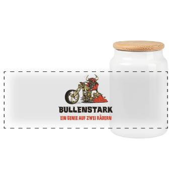 Motorrad Bullen Design - Panorama Keksdose mit Holzdeckel - Weiß - Vorne