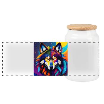 Wolf - Panoramic Cookie Jar with Wooden Lid - white - Front