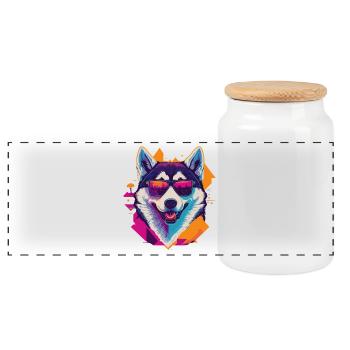 Frosty Fury: Retro Husky T-Shirt - Panoramic Cookie Jar with Wooden Lid - white - Front