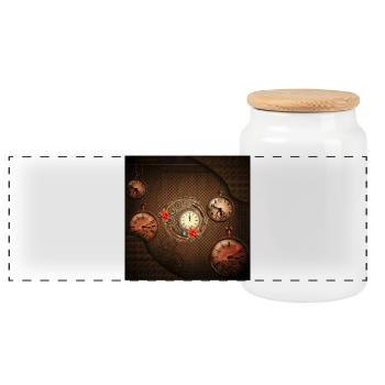 Wonderful steampunk watch - Panoramic Cookie Jar with Wooden Lid - white - Front