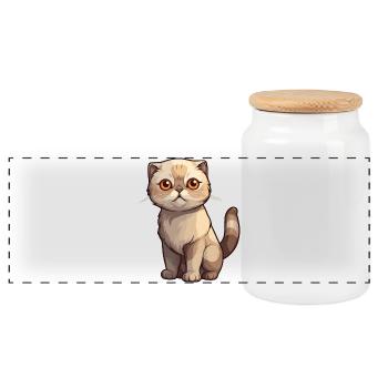 Bad-tempered Scottish Fold kitten - Panoramic Cookie Jar with Wooden Lid - white - Front