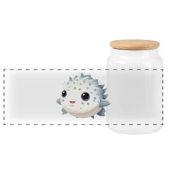 Süßer Kawaii Kugelfisch Fugu - Panorama Keksdose mit Holzdeckel - Weiß - Vorne