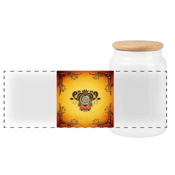 Wonderful steampunk heart - Panoramic Cookie Jar with Wooden Lid - white - Front