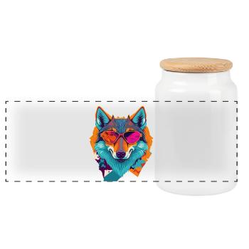 Retro Wolf Revolt - Panoramic Cookie Jar with Wooden Lid - white - Front
