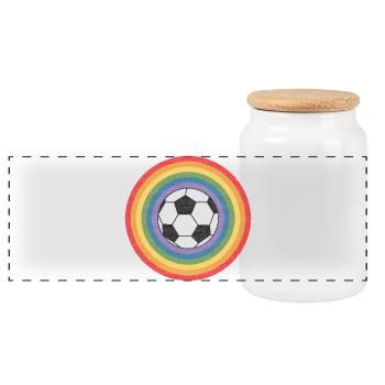 Fußball Regenbogen WM - Panorama Keksdose mit Holzdeckel - Weiß - Vorne