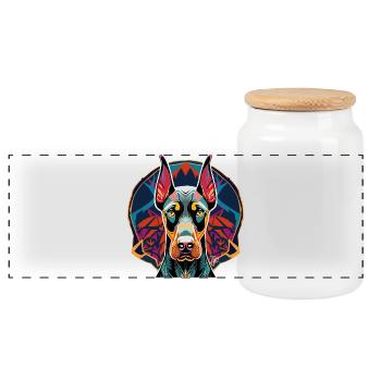 Doberman - Boîte à biscuits avec couvercle en bois - blanc - Devant