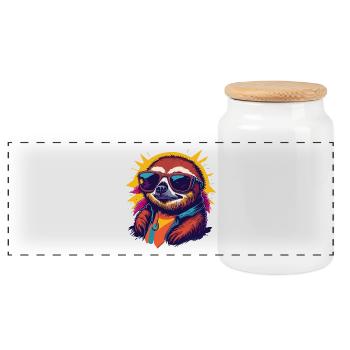 Retro Sloth - Panoramic Cookie Jar with Wooden Lid - white - Front
