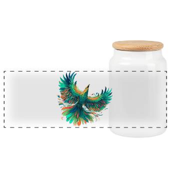 Vibrant Phoenix Feathered Flight Design - Panoramic Cookie Jar with Wooden Lid - white - Front