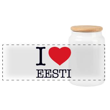I LOVE ESTONIA Eesti Estland - Panorama Keksdose mit Holzdeckel - Weiß - Vorne