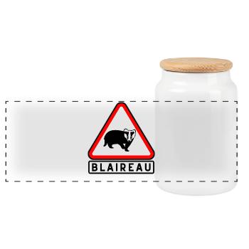 Blaireau Triangle Avertissement - Boîte à biscuits avec couvercle en bois - blanc - Devant
