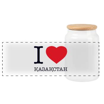 I LOVE KAZAKHSTAN Kasachstan - Panorama Keksdose mit Holzdeckel - Weiß - Vorne