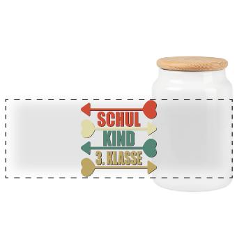 3. Klasse Grundschule RETRO SCHULKIND - Panorama Keksdose mit Holzdeckel - Weiß - Vorne