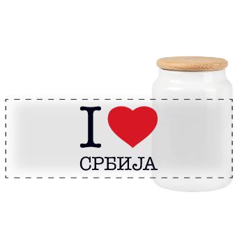 I LOVE SERBIA Serbien - Panorama Keksdose mit Holzdeckel - Weiß - Vorne
